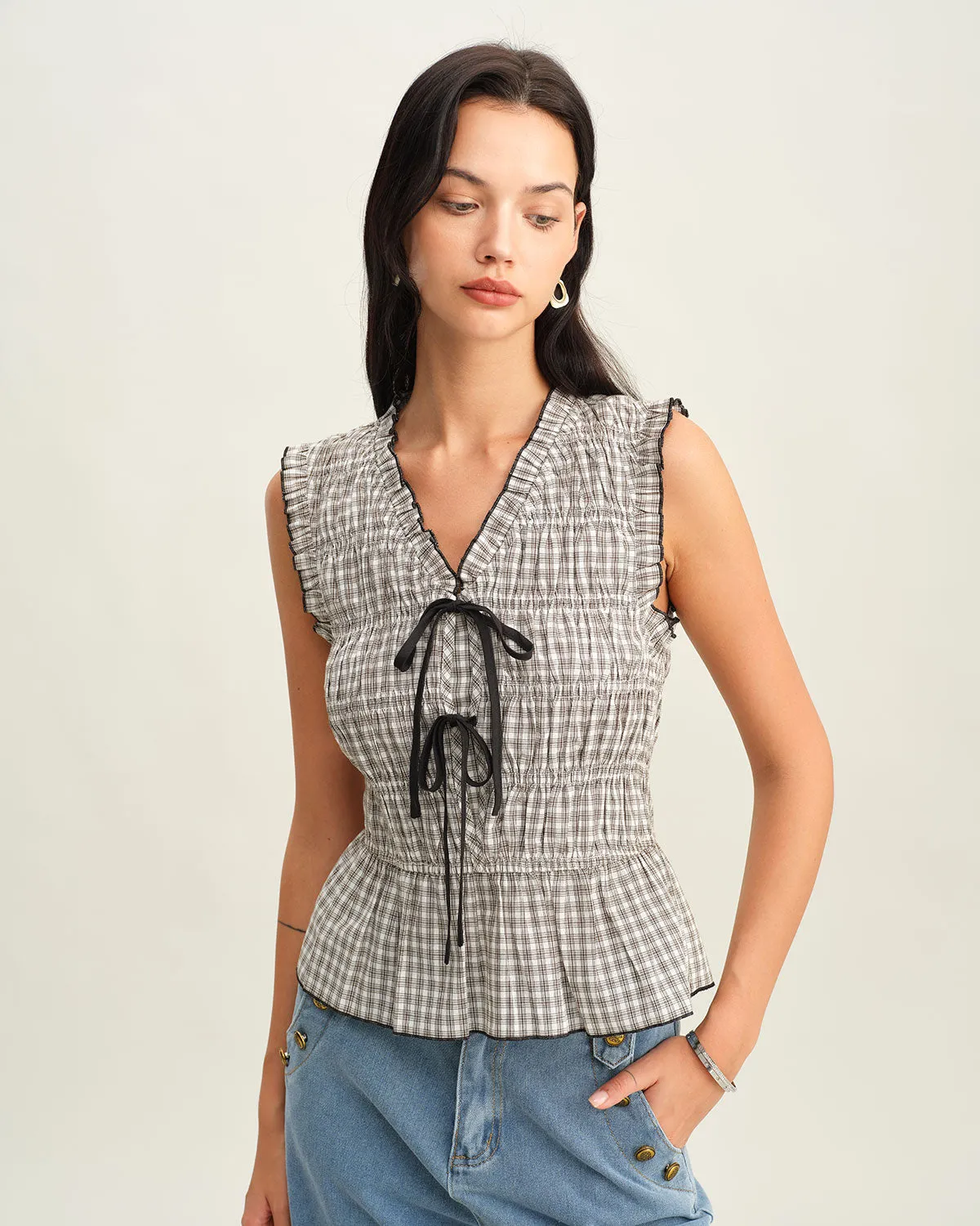 Black Plaid Bowknot Tank Top sold by rihoas product image thumbnail 3