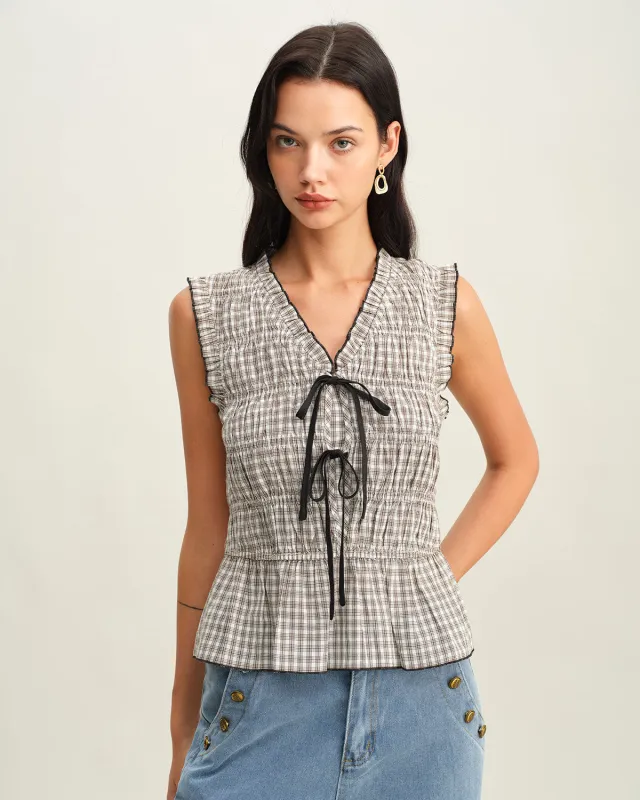 Black Plaid Bowknot Tank Top sold by rihoas