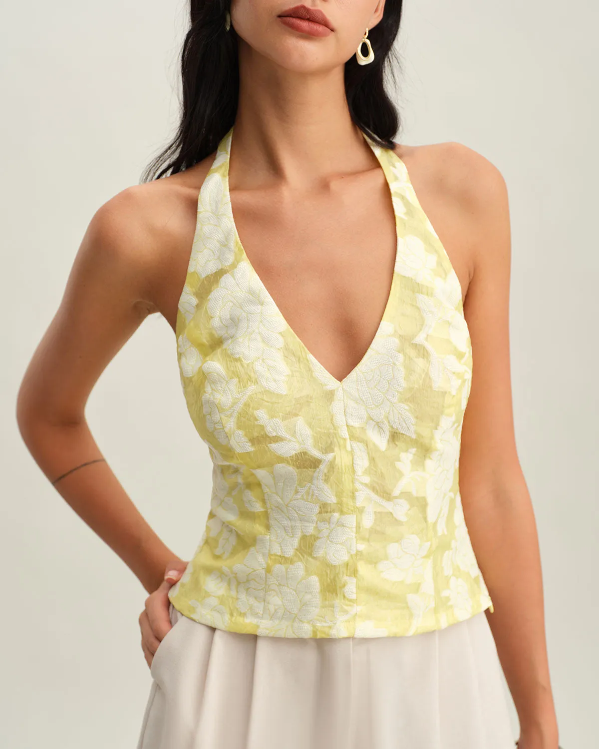 Yellow Floral Halter Top sold by rihoas product image thumbnail 2