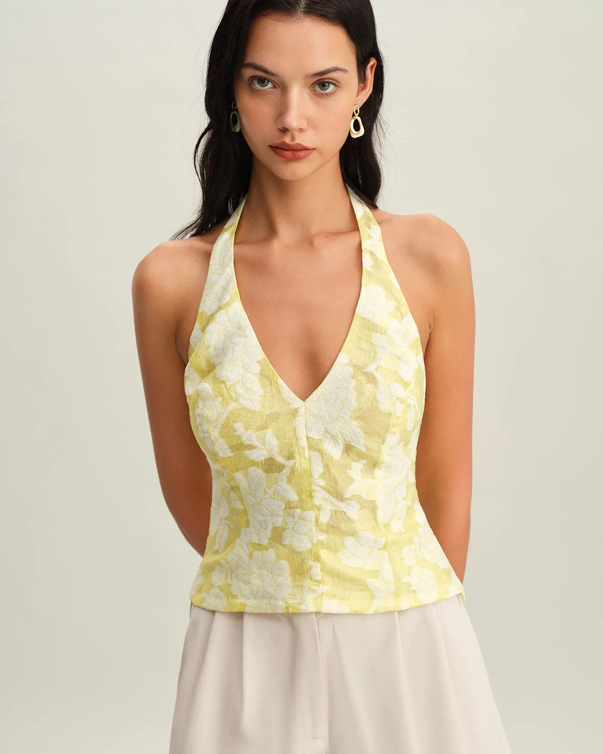 Yellow Floral Halter Top sold by rihoas product image thumbnail 3