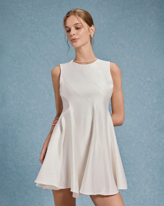 Beige Round Neck Sleeveless Mini Dress sold by rihoas