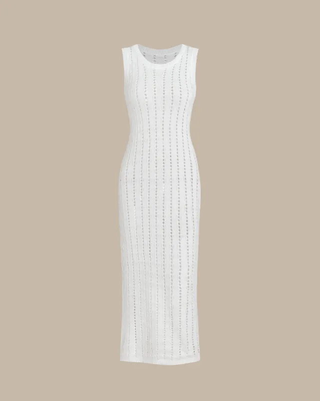 White Knit Bodycon Sleeveless Maxi Dress sold by rihoas