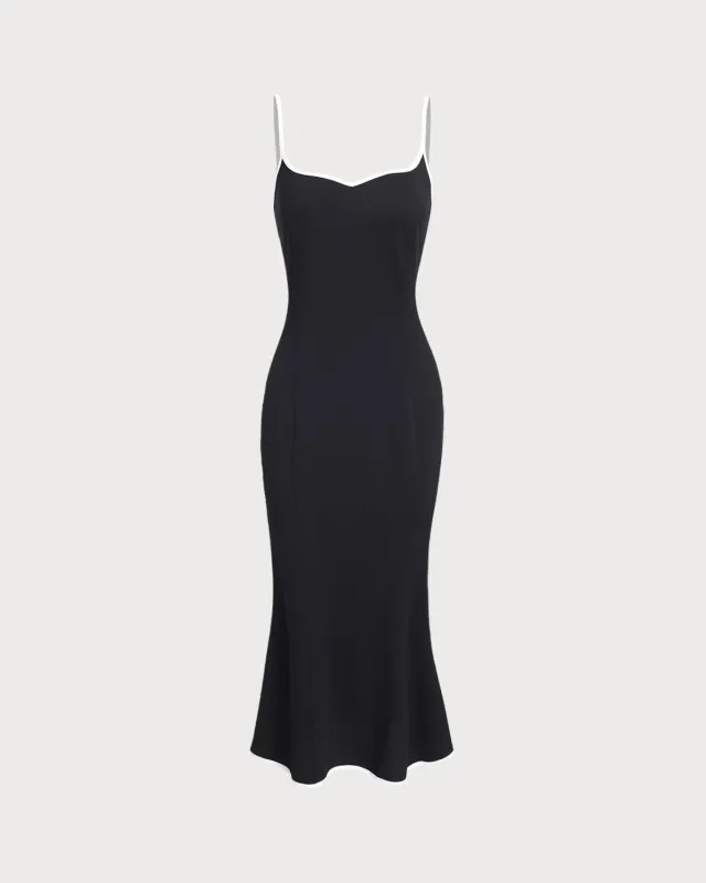 Black Contrast Sweetheart Neck Slip Midi Dress made by rihoas