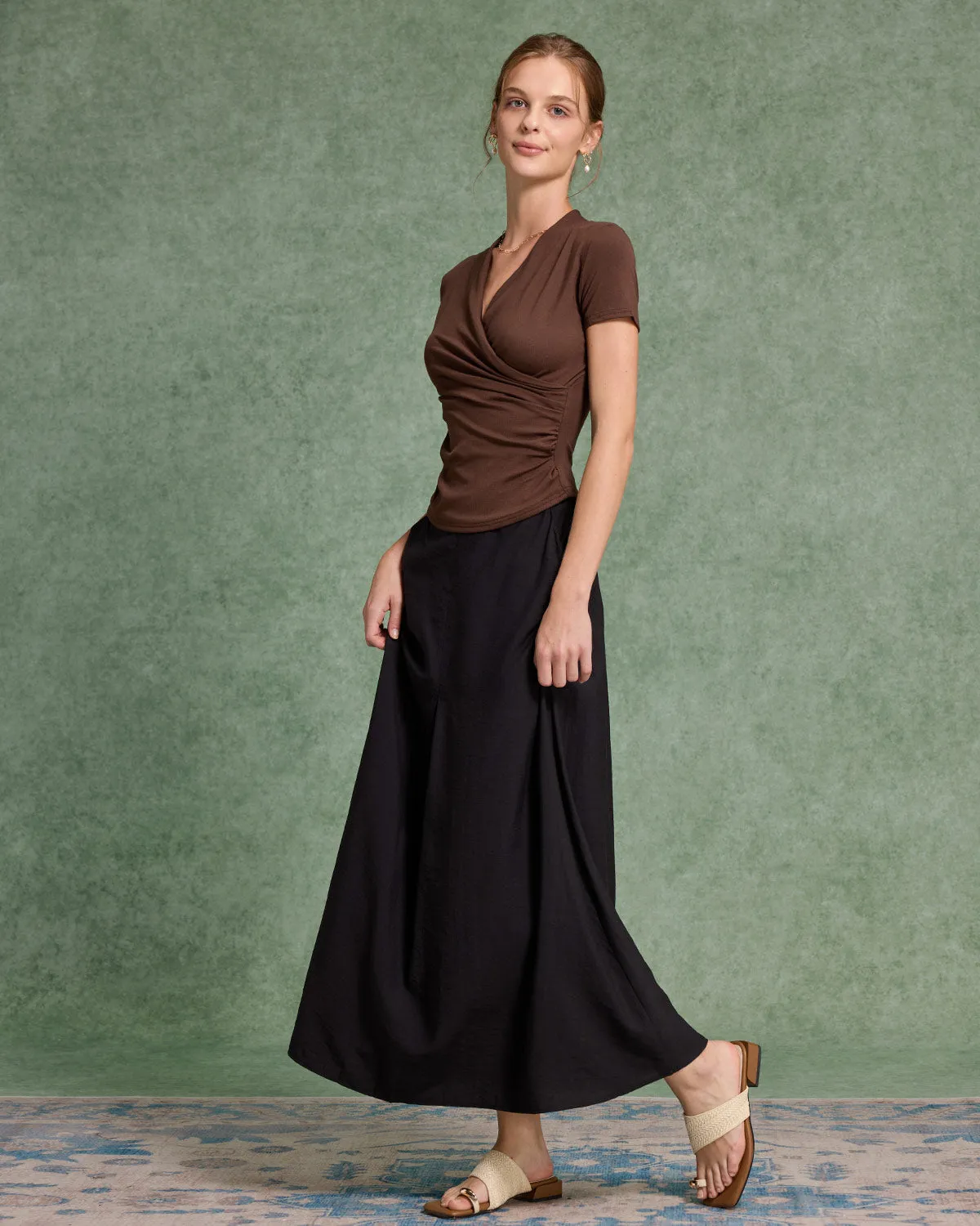 Brown Ruched Slim Knit Tee sold by rihoas product image thumbnail 3