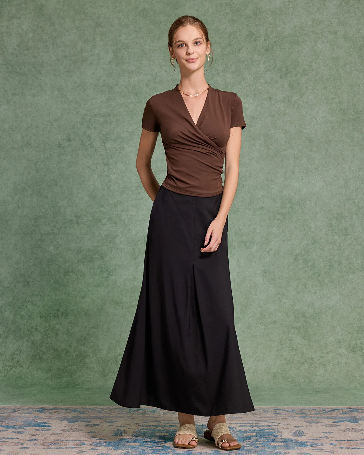 Brown Ruched Slim Knit Tee sold by rihoas product image thumbnail 2