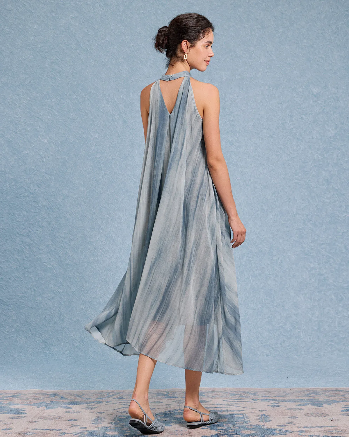 Green Tie Dye V Neck Sleeveless Midi Dress sold by rihoas product image thumbnail 4