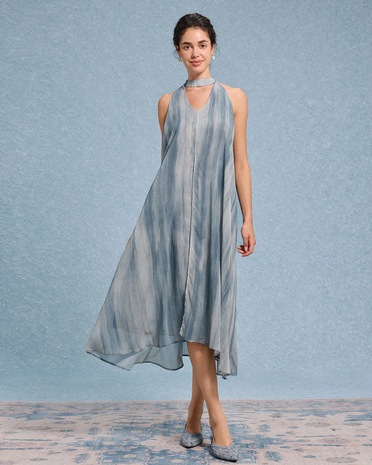Green Tie Dye V Neck Sleeveless Midi Dress sold by rihoas