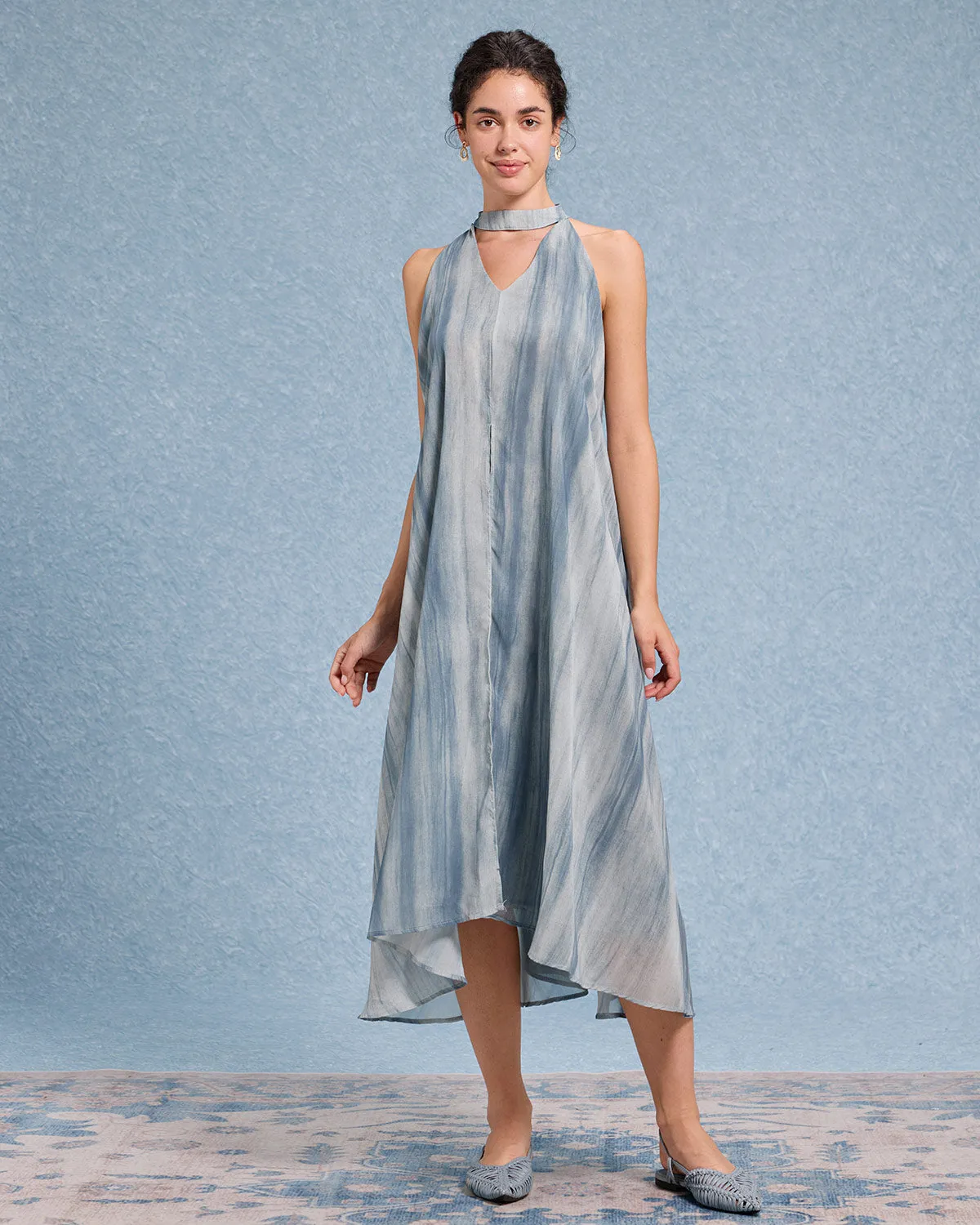Green Tie Dye V Neck Sleeveless Midi Dress sold by rihoas product image thumbnail 3