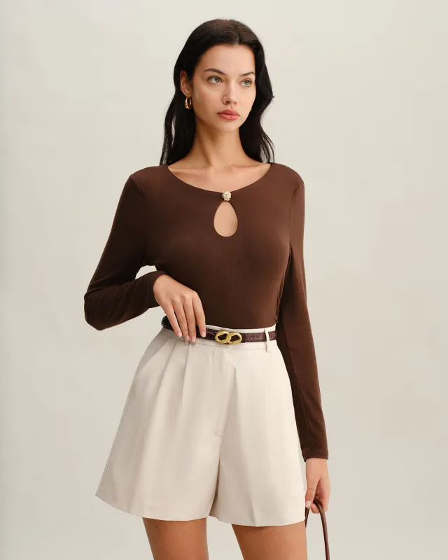 Brown Round Neck Slim Knit Tee sold by rihoas