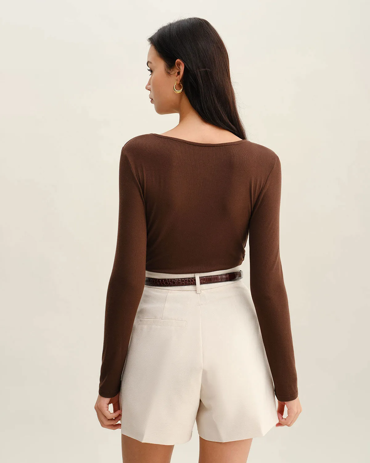 Brown Round Neck Slim Knit Tee sold by rihoas product image thumbnail 4