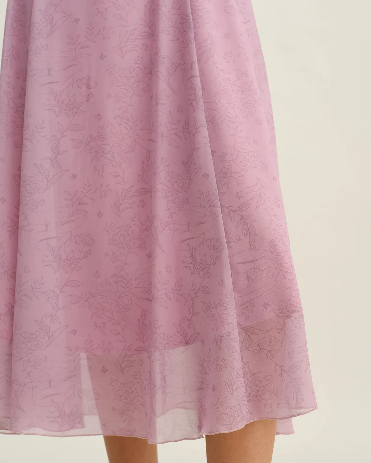 Purple Floral Square Neck Ruffle Slip Midi Dress sold by rihoas product image thumbnail 3