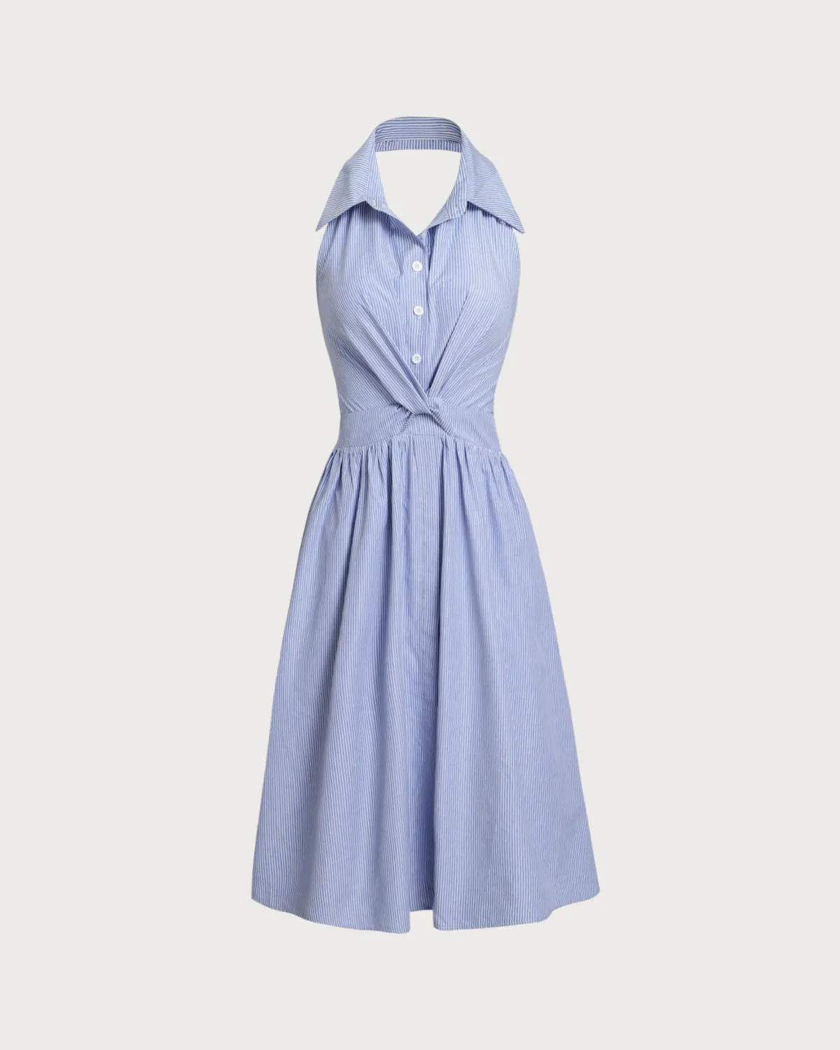 Blue Striped Twist Backless Midi Dress sold by rihoas