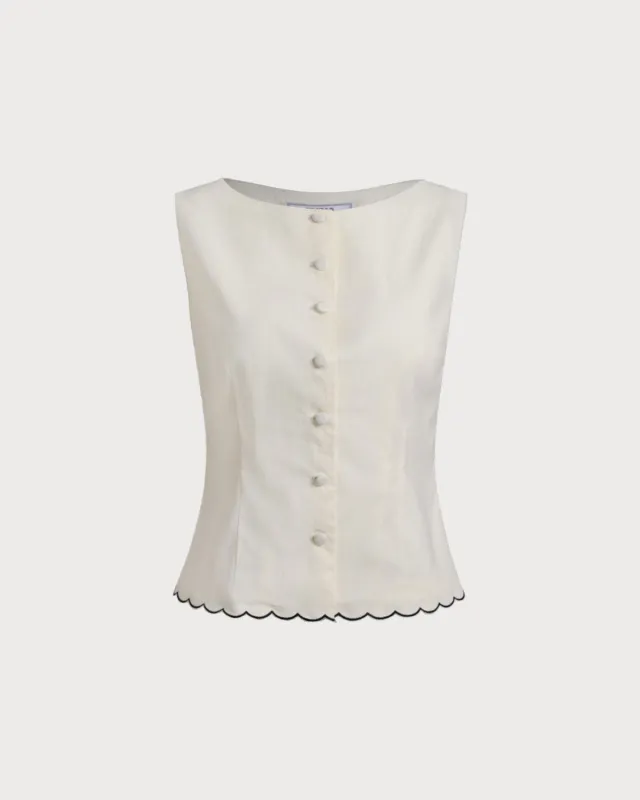 White Round Neck Button Vest sold by rihoas