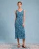 Blue Floral V Neck A-Line Sleeveless Midi Dress sold by rihoas