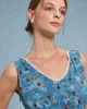 Blue Floral V Neck A-Line Sleeveless Midi Dress sold by rihoas