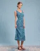 Blue Floral V Neck A-Line Sleeveless Midi Dress sold by rihoas