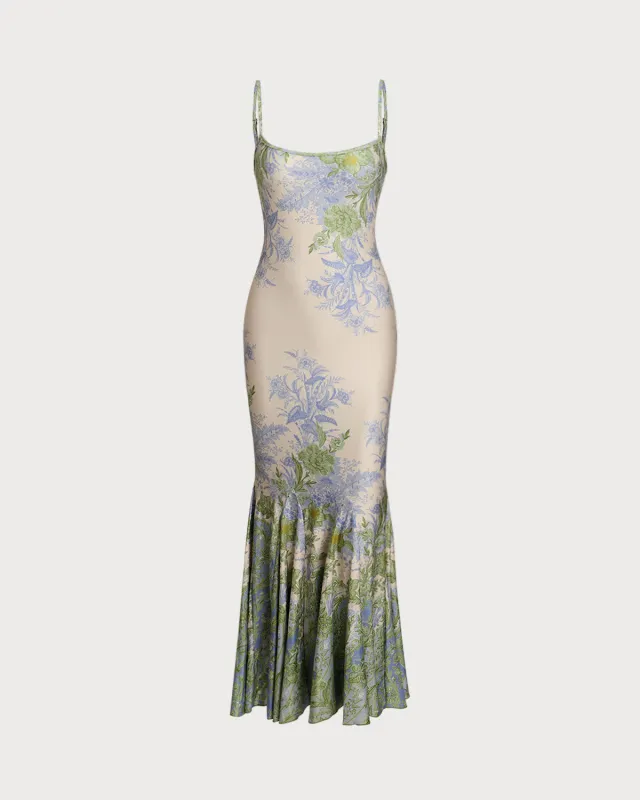 Green Floral Slip Mermaid Maxi Dress sold by rihoas