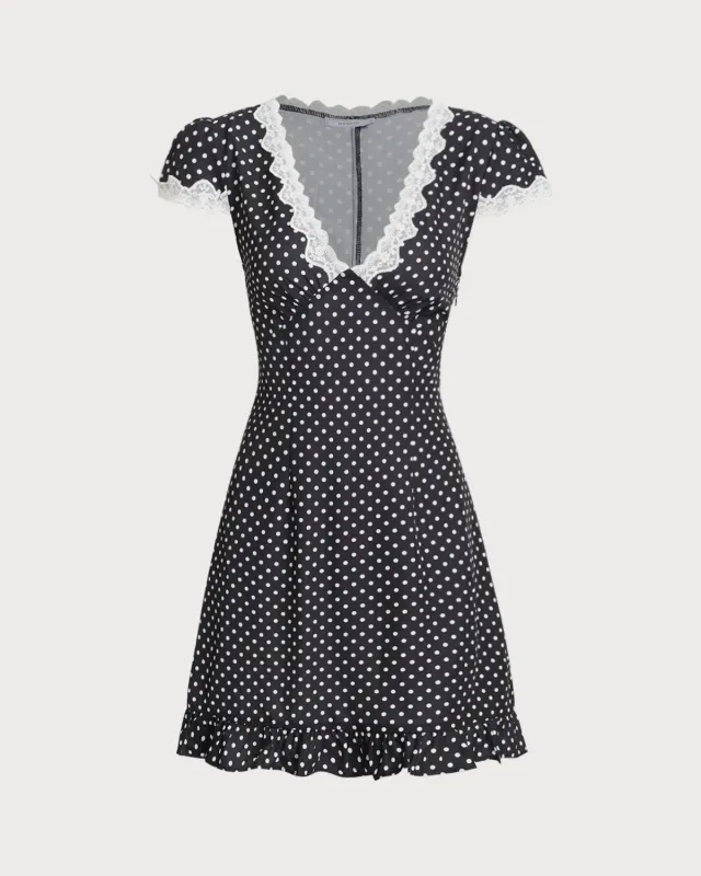 Black Polka Dot V-Neck Mini Dress made by rihoas