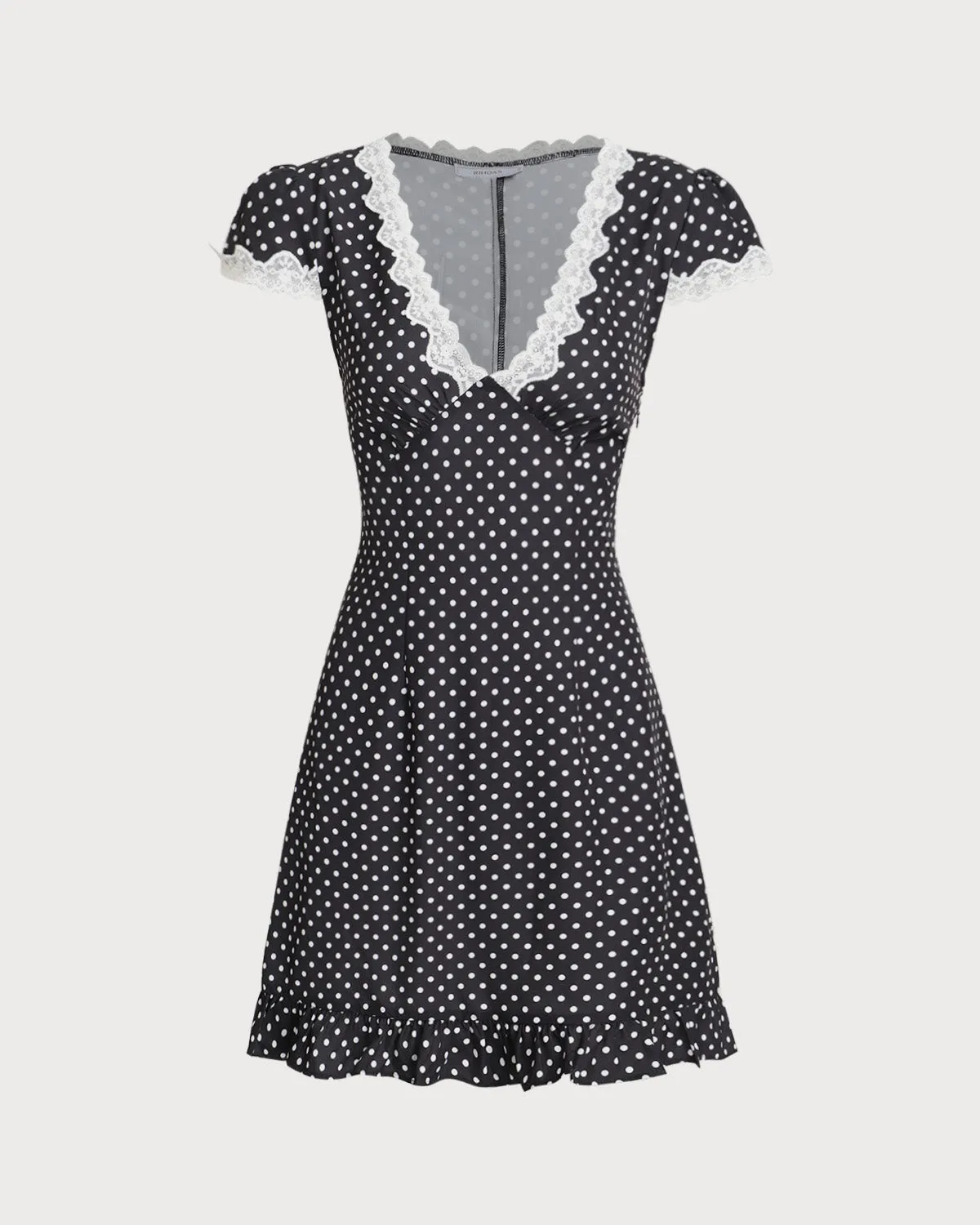Black Polka Dot V-Neck Mini Dress sold by rihoas