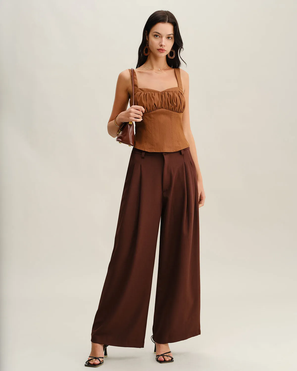 Brown Ruched Shirred Cami Top sold by rihoas product image thumbnail 4