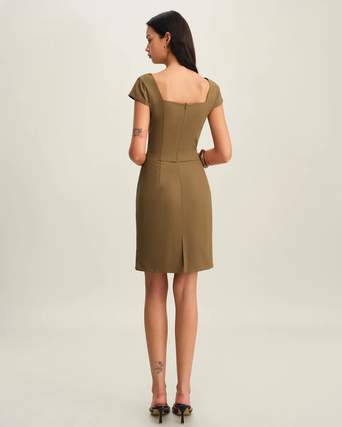 Brown Square Neck Cap Sleeve Mini Dress sold by rihoas product image thumbnail 5