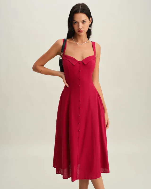 Red Sweetheart Neck Slip Midi Dress sold by rihoas