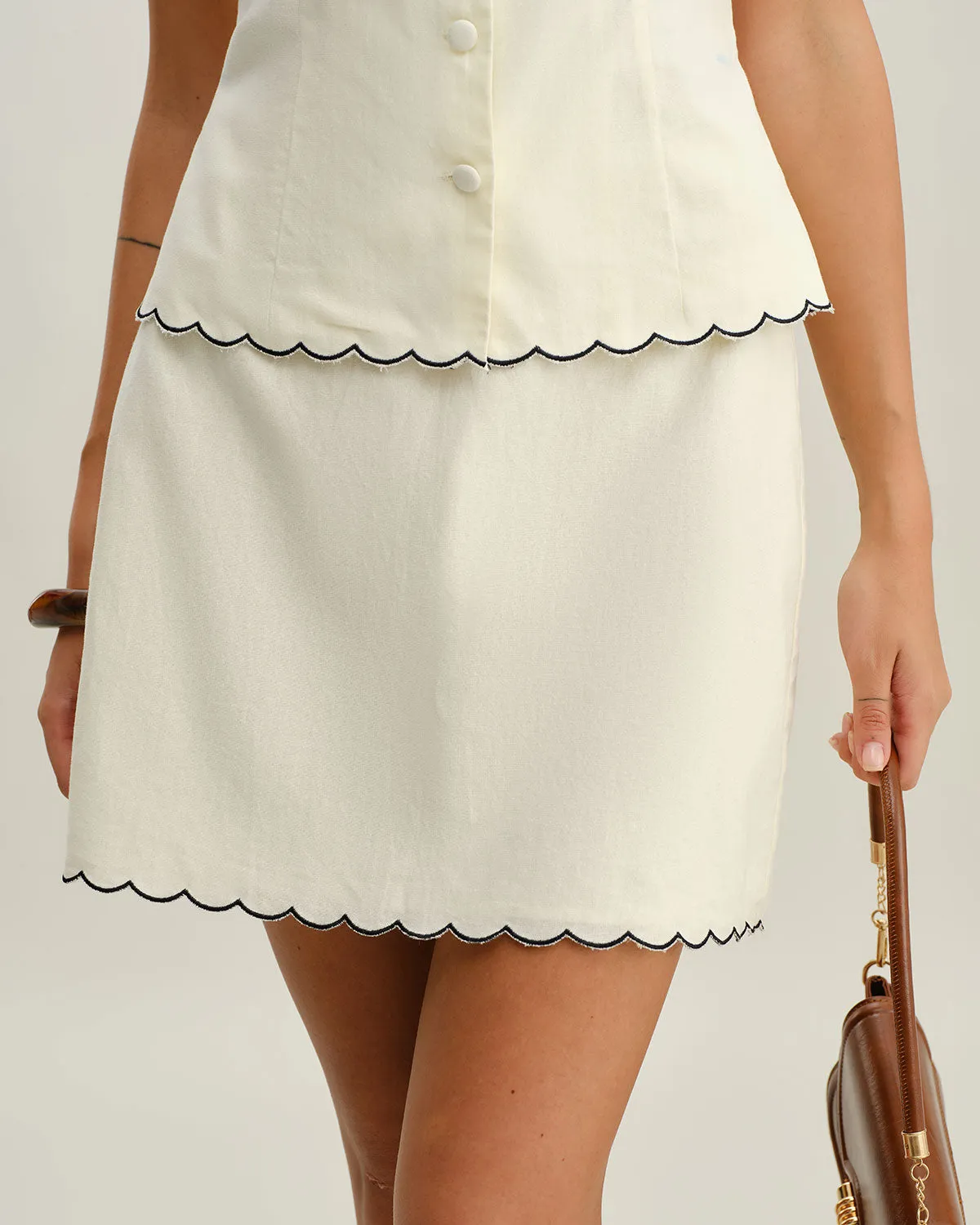 White Contrast A-Line Mini Skirt sold by rihoas product image thumbnail 2