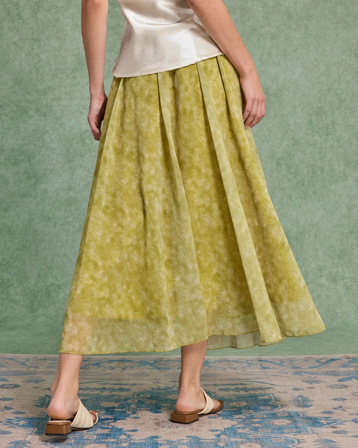 Green Floral Elastic Waist Midi Skirt sold by rihoas product image thumbnail 4