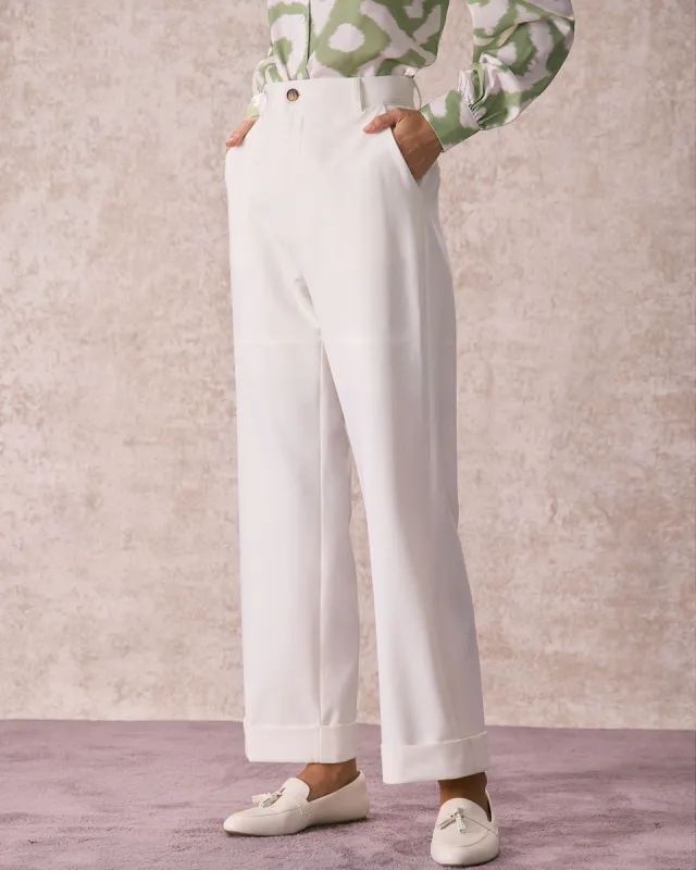 The White High Waisted Button Straight Pants sold by rihoas