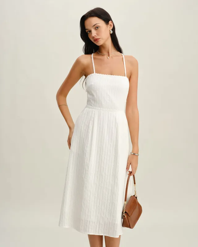 White Pocket A-Line Slip Midi Dress sold by rihoas