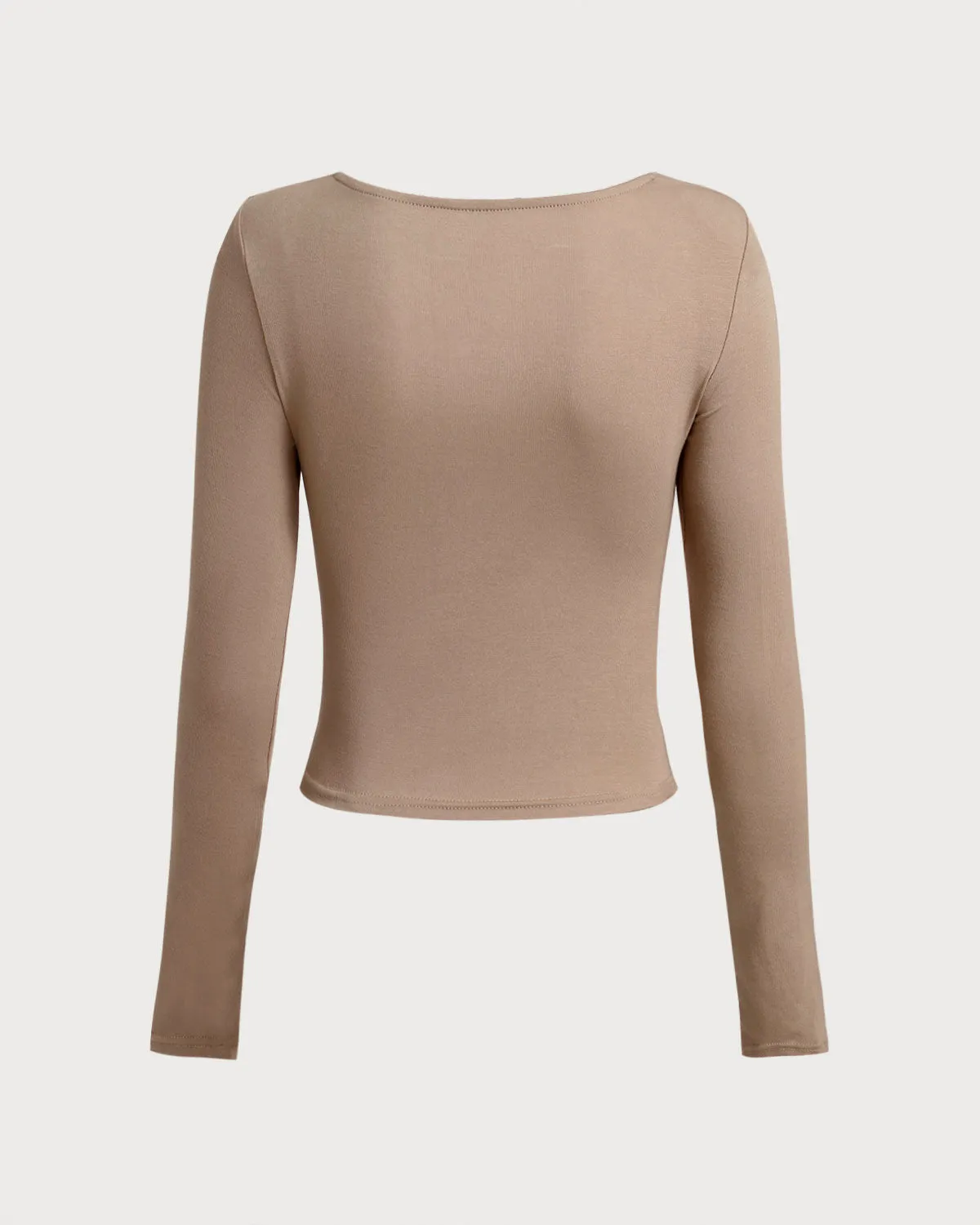 Khaki V Neck Ruched Slim Tee sold by rihoas product image thumbnail 2