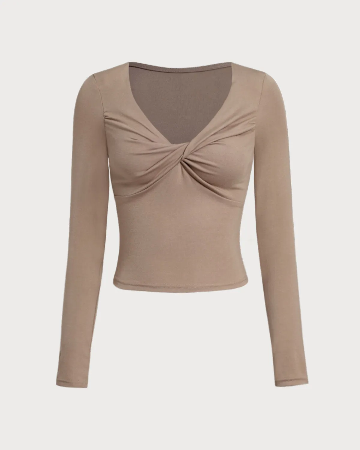 Khaki V Neck Ruched Slim Tee sold by rihoas