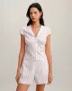 Pink Striped Cap Sleeve Button Blouse sold by rihoas