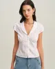 Pink Striped Cap Sleeve Button Blouse sold by rihoas
