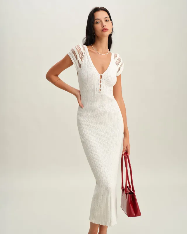White Crochet Bodycon Sweater Dress made by rihoas