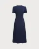 Blue V Neck Button Pleated Midi Dress sold by rihoas