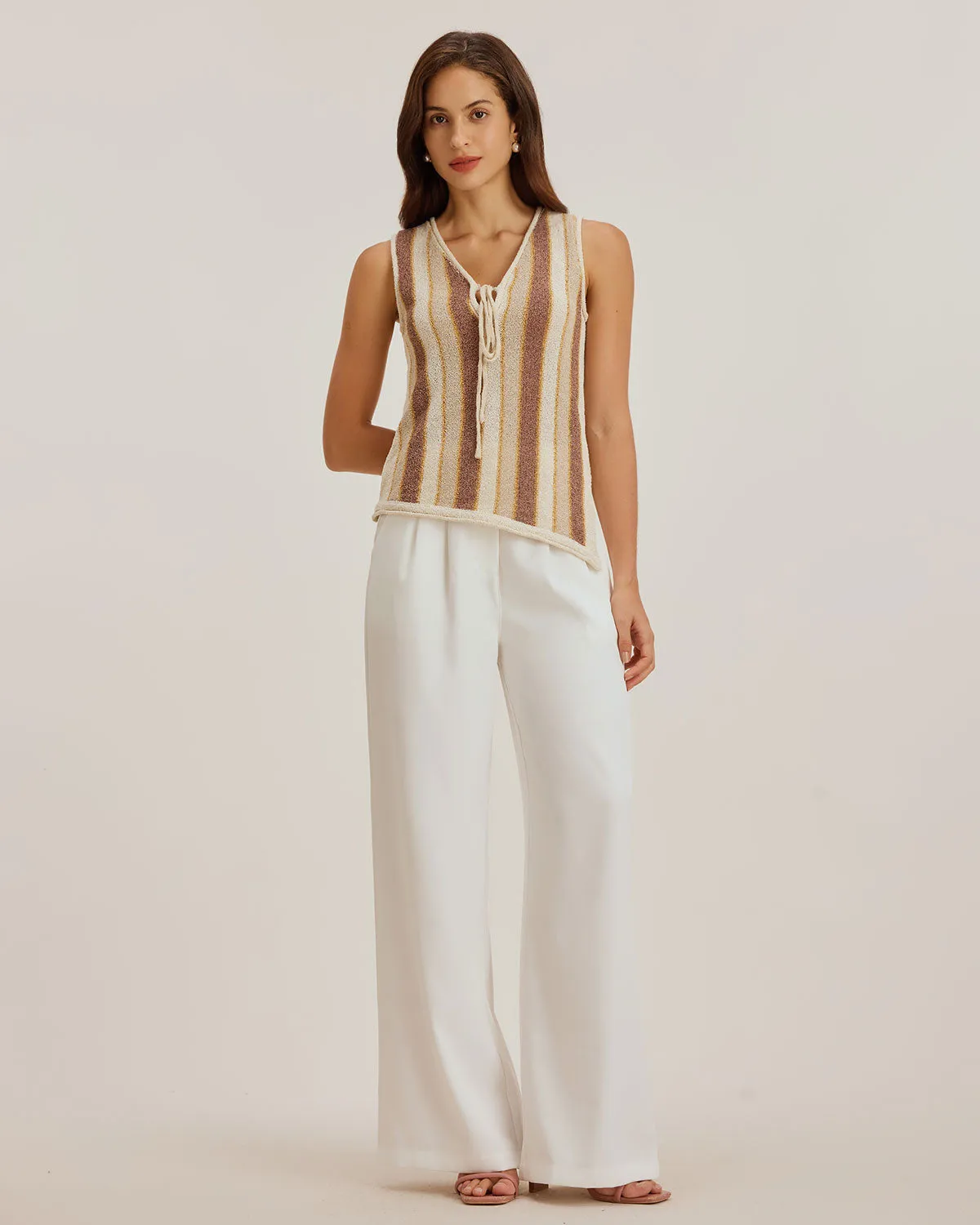 Khaki Striped V Neck Tank Top sold by rihoas product image thumbnail 5