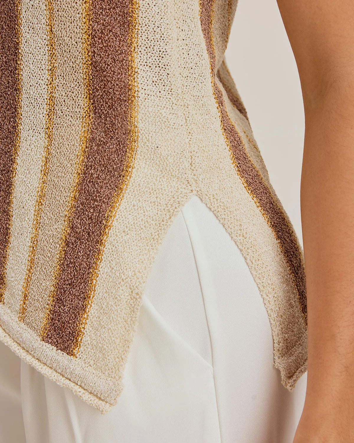 Khaki Striped V Neck Tank Top sold by rihoas product image thumbnail 3