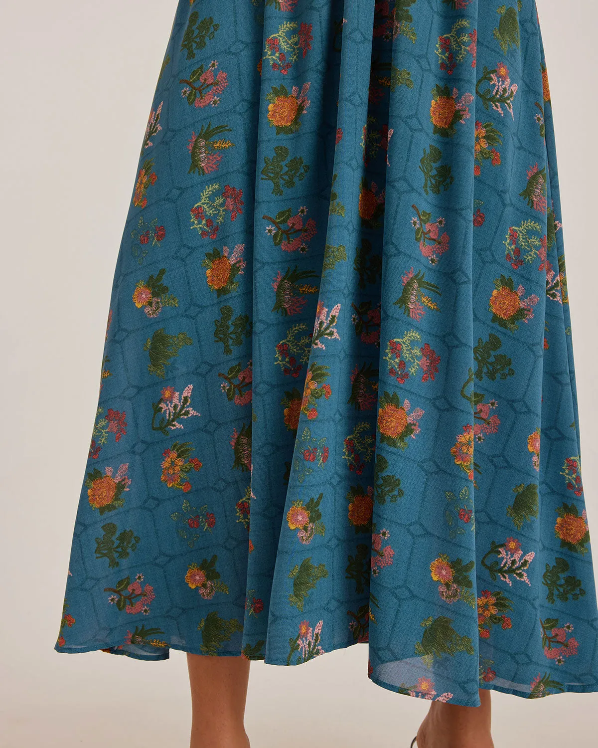 Blue Floral Halter Maxi Dress sold by rihoas product image thumbnail 3