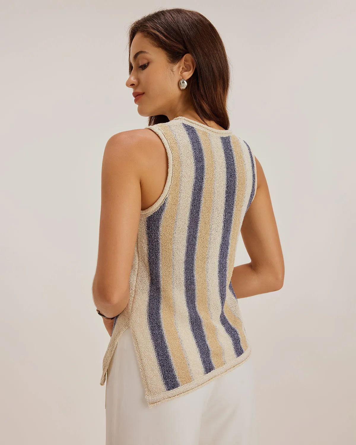 Blue Striped V Neck Tank Top sold by rihoas product image thumbnail 4