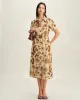 Brown Floral Belted Midi Dress sold by rihoas