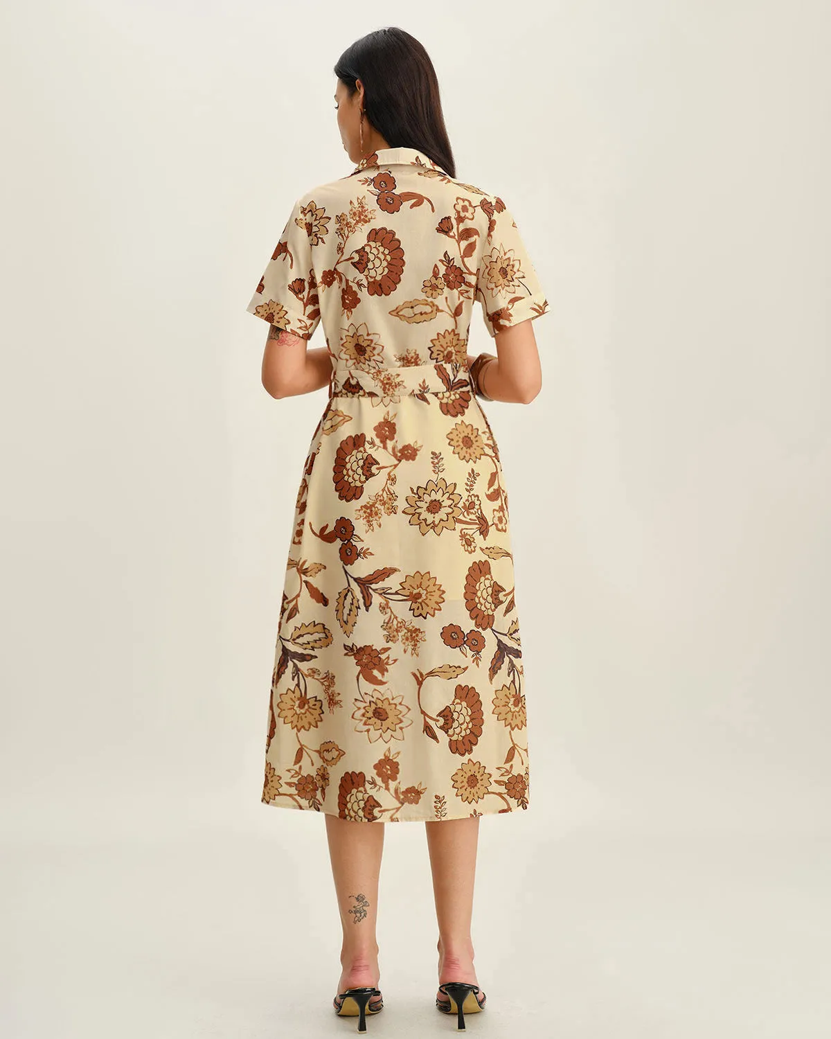 Brown Floral Belted Midi Dress sold by rihoas product image thumbnail 5
