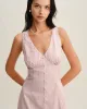 Pink Striped V Neck Sleeveless Midi Dress sold by rihoas