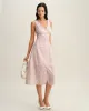 Pink Striped V Neck Sleeveless Midi Dress sold by rihoas