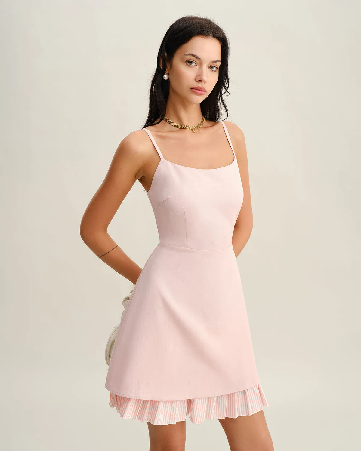 Pink Contrast A-Line Slip Mini Dress sold by rihoas product image thumbnail 2