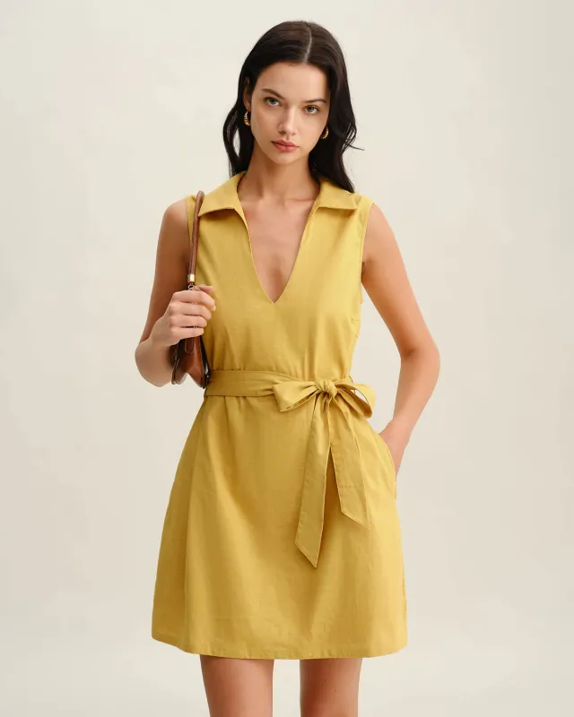 Yellow Tie Waist Sleeveless Mini Dress sold by rihoas