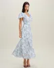 Blue Floral V Neck Button Maxi Dress sold by rihoas