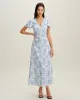 Blue Floral V Neck Button Maxi Dress sold by rihoas