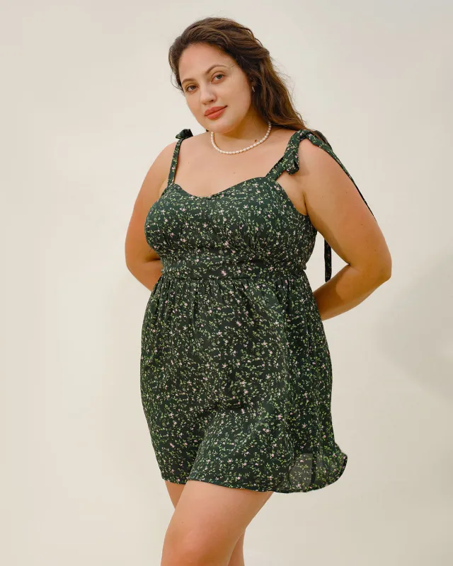 Green Floral Tie Strap Plus Size Mini Dress sold by rihoas