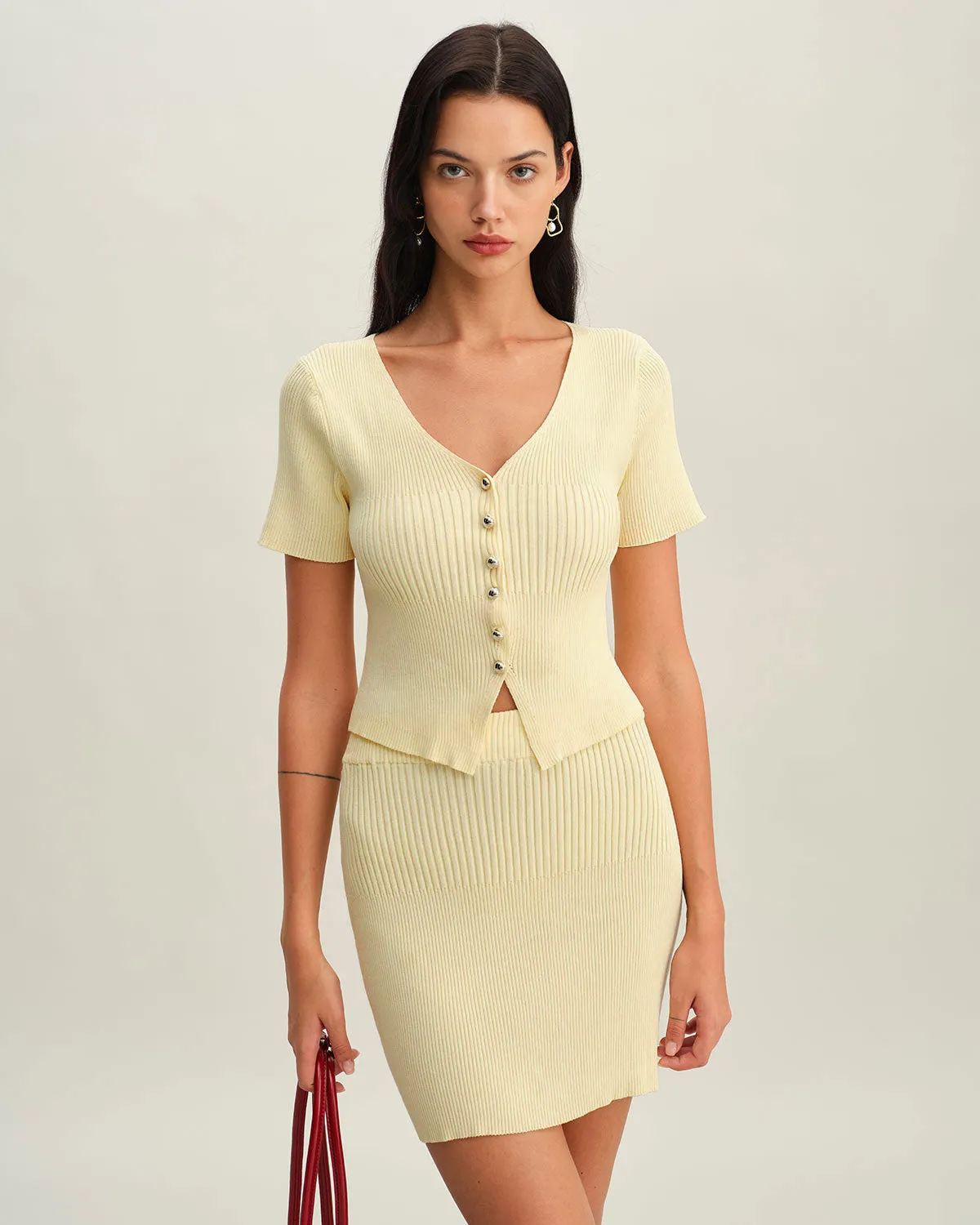 Beige V Neck Button Knit Cardigan sold by rihoas product image thumbnail 3